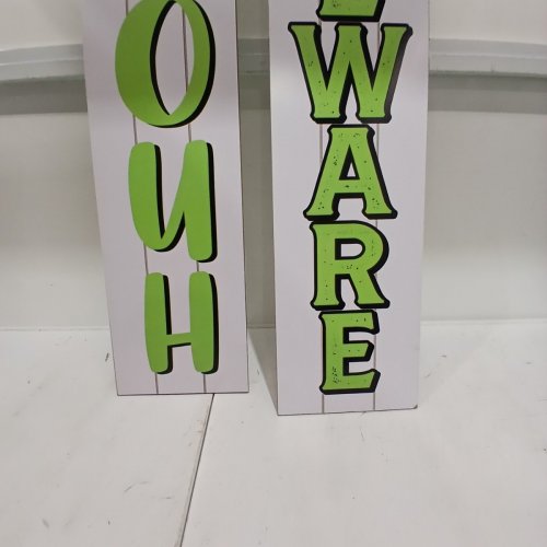2PK REVERSIBLE FRENCH/ENGLISH DECORATIVE WOODEN HALLOWEEN PORCH SIGNS - 9.5" X 48" - WHITE GHOST AND SKELETON image 6
