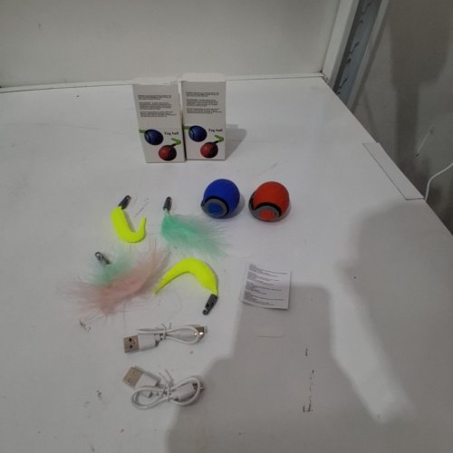 2PC TUG BALL TOY WITH ACCESSORIES FOR SMALL PETS - 1.9" - BLUE/RED (MODEL: ZY-080) image 3
