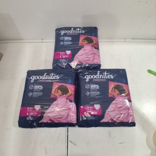 75PK GIRL'S GOODNITES NIGHTTIME DISPOSABLE UNDERWEAR - LARGE (68-95 LB) (MODEL: 5337203) image 2