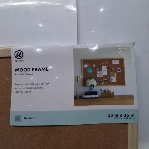 U BRANDS CORK BULLETIN BOARD - 35 X 23" - WOOD FRAME image 3