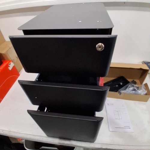 METAL 3 DRAWER MOBILE FILE CABINET WITH LOCK - 14" X 23" - BLACK (MODEL:B0B5KQNTT4) image 4