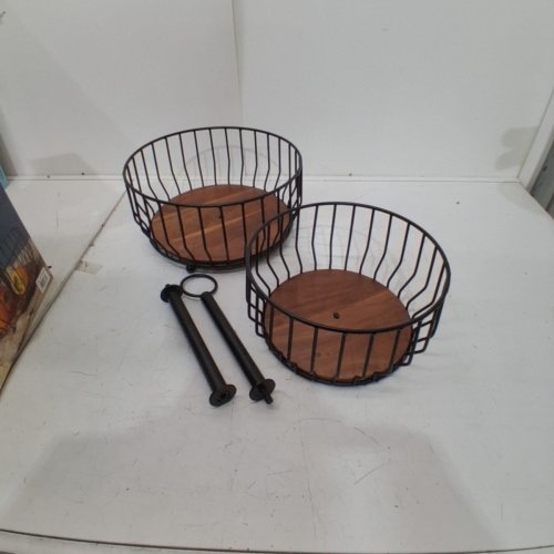 OVER & BACK 2-TIER WIRE METAL FRUIT BASKET - BLACK/ACACIA WOOD (MODEL : 1986459) image 2