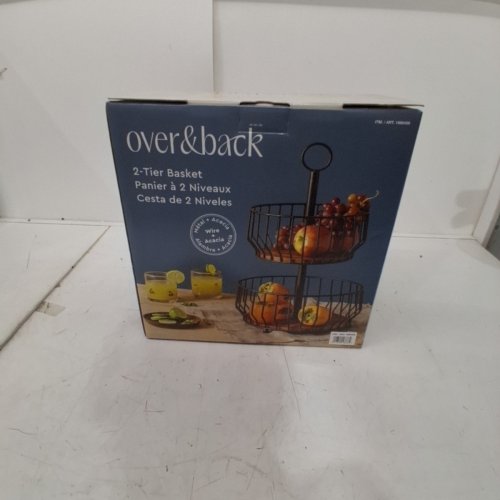 OVER & BACK 2-TIER WIRE METAL FRUIT BASKET - BLACK/ACACIA WOOD (MODEL : 1986459) image 3