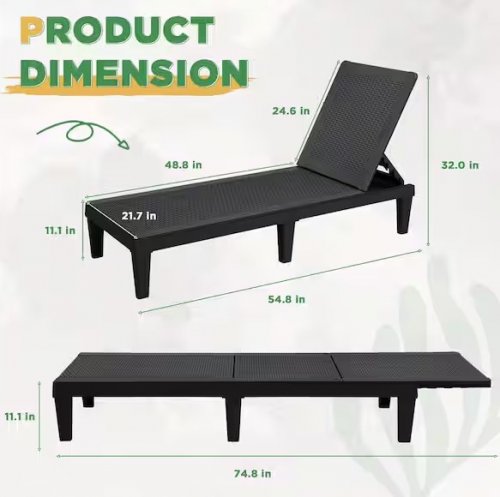 2PK TOZEY RESIN OUTDOOR CHAISE LOUNGE - 330LBS MAX - BLACK (MODEL: PCL23-0186A-0) image 2