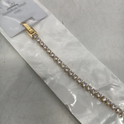 WOMENS DAINTY FASHION RHINESTONE STAINLESS STEEL BRACELET - 7" LENGTH - GOLD-TONE image 3