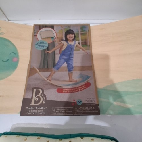 2PC B. TOYS TEETER-TODDLER BALANCE BOARD - NATURAL WOOD AND AQUA image 2