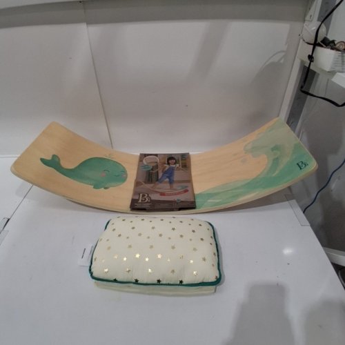2PC B. TOYS TEETER-TODDLER BALANCE BOARD - NATURAL WOOD AND AQUA image 3
