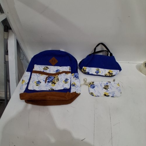 3PC FLORAL PRINT BACKPACK, LUNCHBAG AND PENCIL CASE - BLUE, BROWN AND WHITE image 2