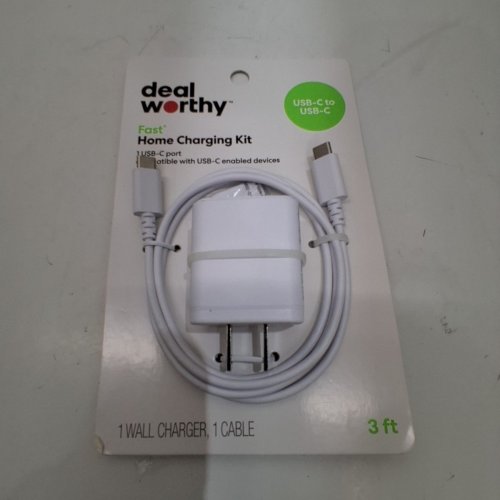 2PC DEALWORTHY FAST CHARGING KIT WITH WALL ADAPTER AND 3FT CABLE - USB-C TO USB-C - 20W MAX - WHITE image 2