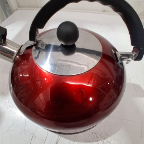 FLAT-BOTTOM, BALL-TYPE, WHISTLING TEA KETTLE - 3L - RED image 3