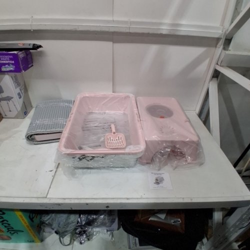 STAINLESS STEEL LITTER BOX WITH LID - 23" X 15" - PINK image 2