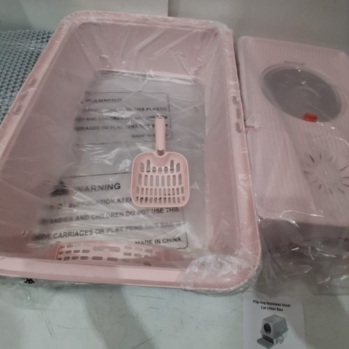 STAINLESS STEEL LITTER BOX WITH LID - 23" X 15" - PINK image 3