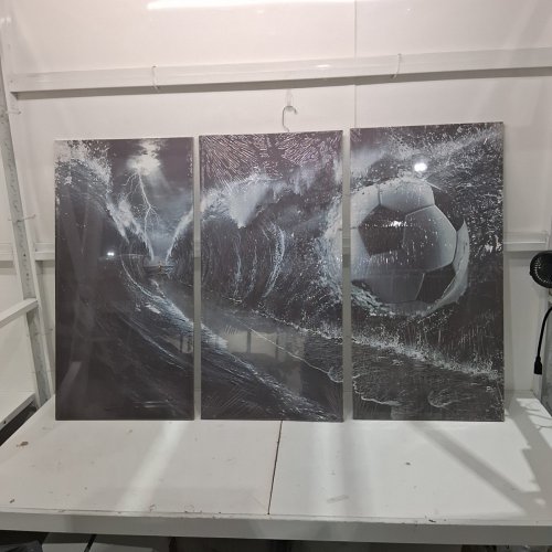 3PC TUMOVO 3 PANELS CANVAS WALL ART PROLIFIC GOALSCORER LIONEL MESSI CANVAS PAINTING - BLACK/WHITE/GRAY image 2