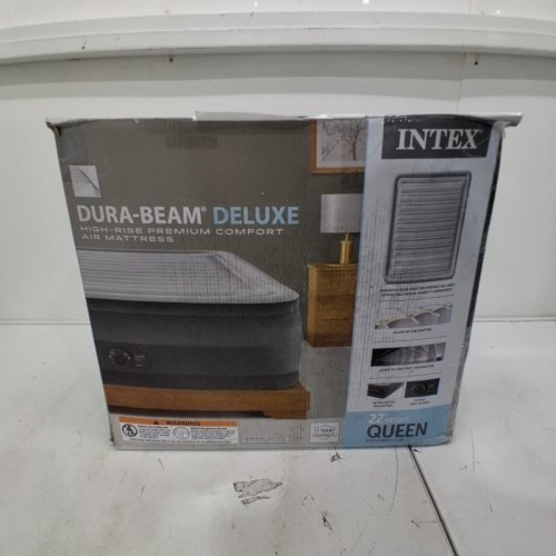 INTEX DURA-BEAM DELUXE HIGH-RISE QUEEN SIZE AIR MATTRESS WITH BUILT IN ELECTRIC PUMP - 22"H - GREY image 4