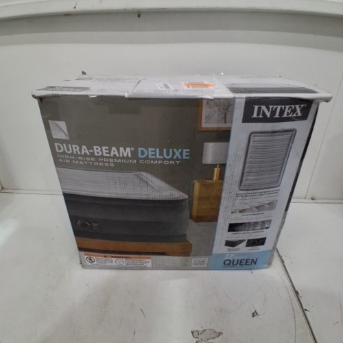 INTEX DURA-BEAM DELUXE HIGH-RISE QUEEN SIZE AIR MATTRESS WITH BUILT IN ELECTRIC PUMP - 22"H - GREY image 5