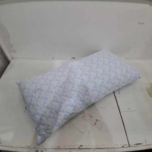 QUILTED BED PILLOW - 31" X 14" - WHITE / LIGHT BLUE image 2