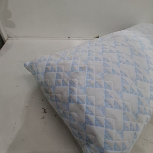 QUILTED BED PILLOW - 31" X 14" - WHITE / LIGHT BLUE image 3