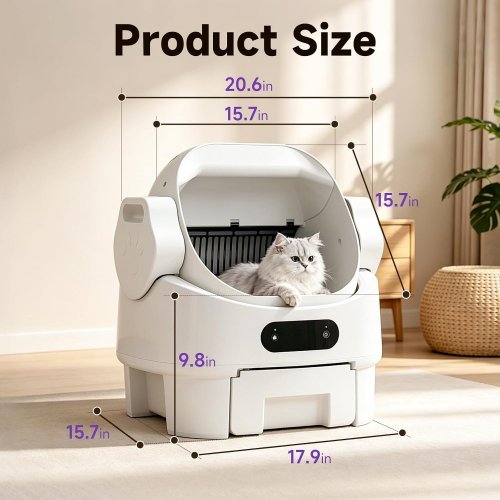 ONEBUG AUTOMATIC SELF-CLEANING MULTIPLE CAT LITTER BOX - 21" X 16" - WHITE - (MODEL: ZNMSP-CH-D026-WH) image 2