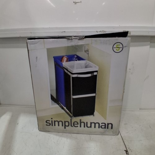 SIMPLEHUMAN DUAL COMPARTMENT UNDER COUNTER KITCHEN CABINET PULL-OUT RECYCLING BIN AND TRASH CAN - 35 LITER / 9.3 GALLON - CHROME image 4