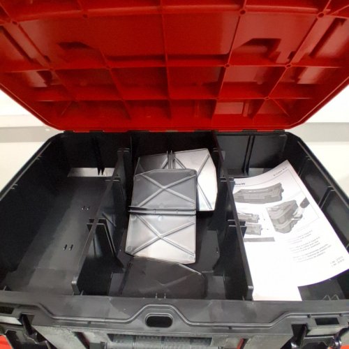 EINHELL E-CASE 3-STACKABLE ROLLING CASE TOWER TOOL STORAGE SYSTEM WITH WHEELS AND TELESCOPIC HANDLE - 27" X 18" X 16" UP TO 264LBS - BLACK/RED - (MODEL: 4540024) image 3