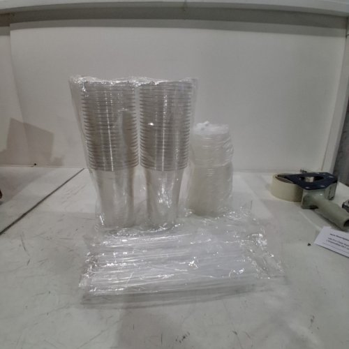 144PC PLASTIC CUPS WITH FLAT LIDS AND STRAWS - 24OZ - CLEAR image 2