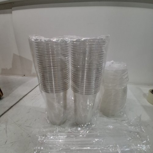 144PC PLASTIC CUPS WITH FLAT LIDS AND STRAWS - 24OZ - CLEAR image 3