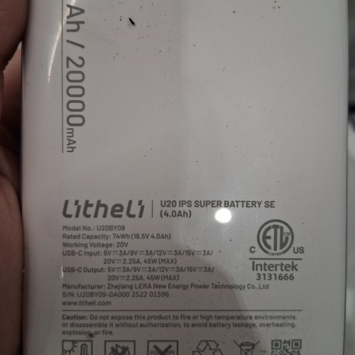LITHELI U-BATTERY PLUS COMPATIBLE WITH LITHELI CORDLESS TOOLS - 4AH - 20V - WHITE/GREY (MODEL: U20BY09) image 3