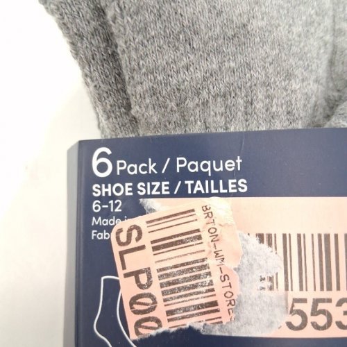 5PK FRUIT OF THE LOOM MID-CREW SOCKS - 6-12 - GREY AND BLACK image 3
