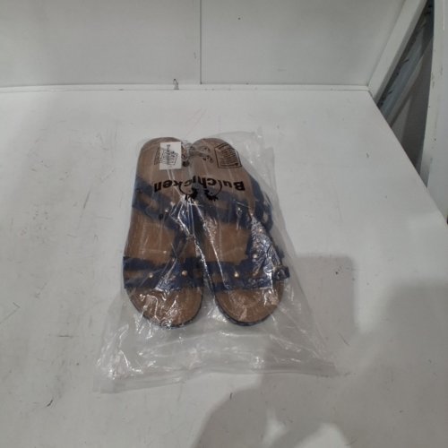WOMEN'S BULCKICKEN OPEN TOE WEDGE SANDALS - 11.5 - NAVY BLUE/BROWN image 4