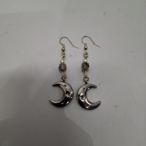 1PR WOMENS MOON DANGLE EARRINGS - 50 MM- SILVER-TONE image 2