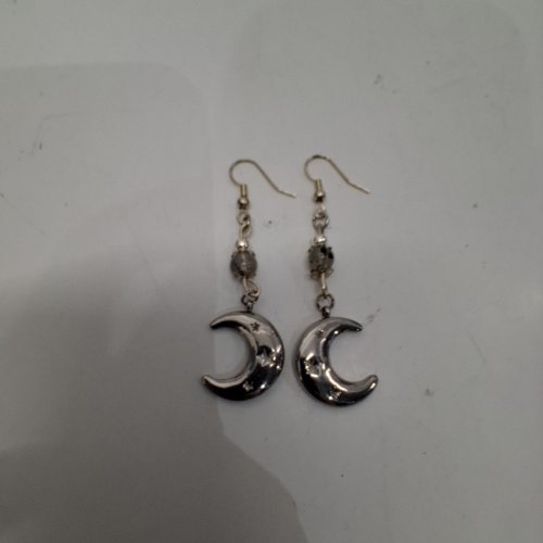 1PR WOMENS MOON DANGLE EARRINGS - 50 MM- SILVER-TONE image 3