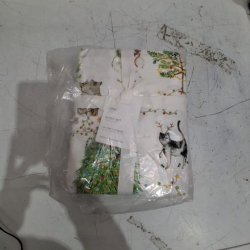 4PC POTTERY BARNFESTIVE CAT PRINT SHEET SET - QUEEN - MULTICOLOURED image 2
