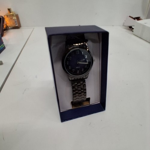 MENS GEORGE EASY DIAL QUARTZ ANALOG BRACELET WATCH -38 MM- BLUE DIAL/ GUNMETAL STRAP (MODEL: WCCME16) image 4