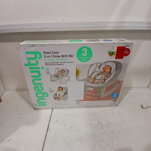 INGENUITY 3-IN-1 KEEP COZY GROW WITH ME VIBRATING BABY BOUNCER, ROCKER & CHAIR - 40LBS CAPACITY - WEAVER THEME GREY/WHITE/GREEN (MODEL: ‎12428) image 2