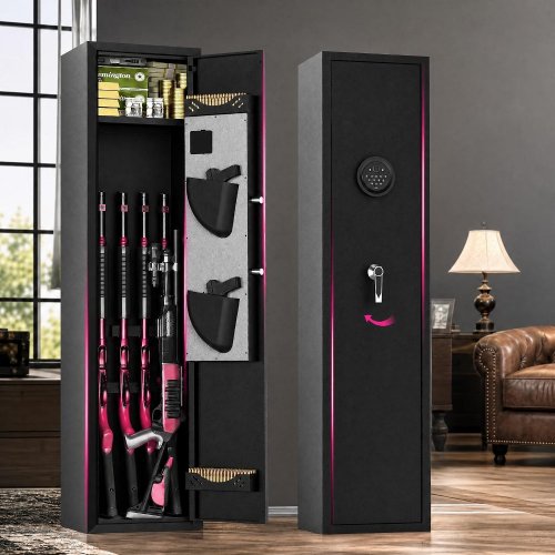 ELECTRONIC 3-5 GUN CABINET SECURITY SAFE - 11.8" X 11.8" X 54" - BLACK (STYLE: ZW138-01) image 2