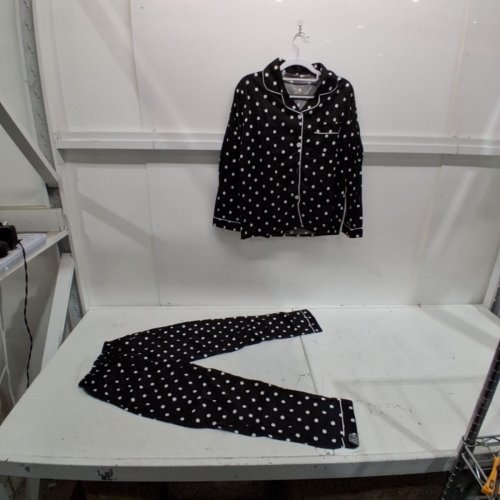 KIDS LONG SLEEVE BUTTON UP POLKA DOT PAJAMA SET - EXTRA LARGE - BLACK/WHITE image 4