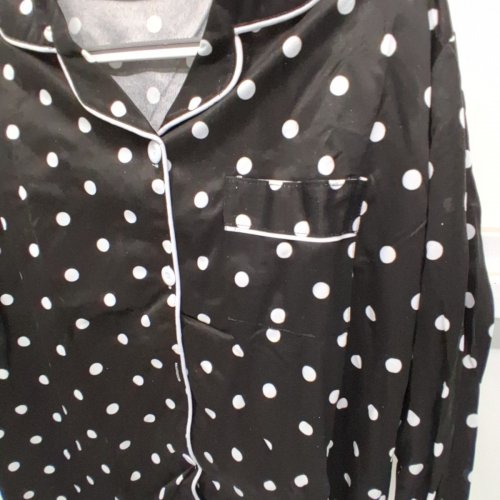 KIDS LONG SLEEVE BUTTON UP POLKA DOT PAJAMA SET - EXTRA LARGE - BLACK/WHITE image 5