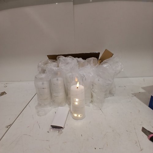 12PC BATTERY POWERED LED FLAMELESS DECORATIVE PILLAR CANDLES WITH REMOTE - ASSORTED SIZES image 2