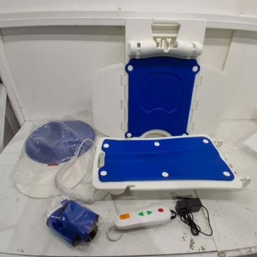 COLLAPSIBLE ELECTRIC ADJUSTABLE HEIGHT BATH LIFE CHAIR - 42.9" X 23.1" X 14.4" - BLUE/WHITE (MODEL: JC35M3-1) image 3