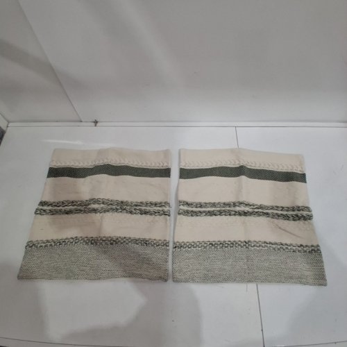 2PK BOHO TEXTURED STRIPED WOVEN THROW PILLOW COVERS - 18" X 18" - CREAM GREEN image 2