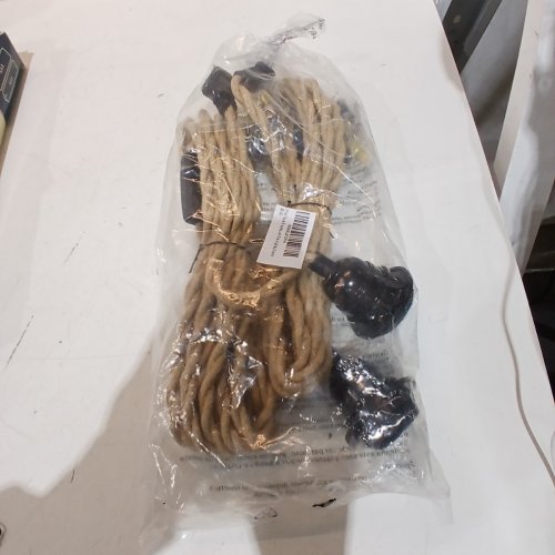 2PK CALFUM INDUSTRIAL HANGING LIGHT WITH PLUG IN CORD HEMP ROPE ON/OFF SWITCH - 11.5FT - BEIGE/BLACK image 2