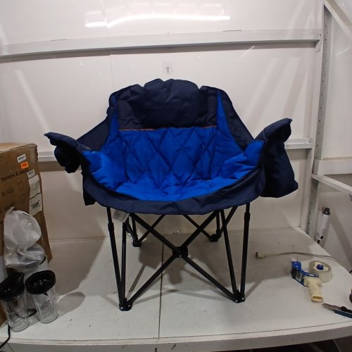 OVERSIZED FOLDING CAMPING CHAIR FULLY PADDED WITH COOLER POCKET - 41" - BLUE image 2