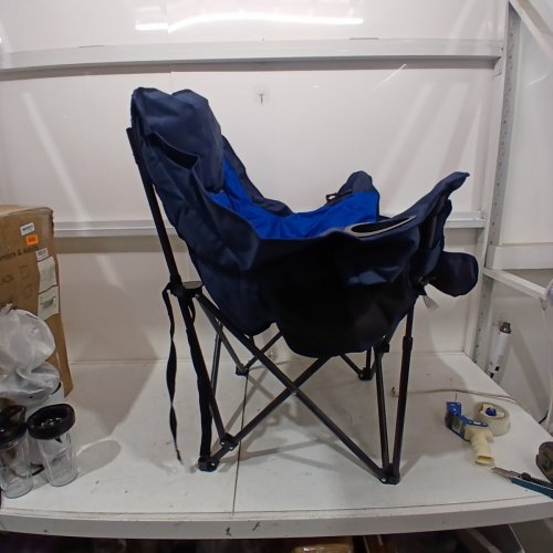 OVERSIZED FOLDING CAMPING CHAIR FULLY PADDED WITH COOLER POCKET - 41" - BLUE image 4