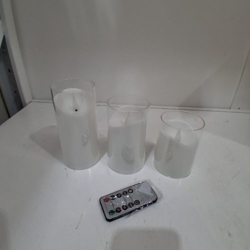 3PC GLASS FLAMELESS FLICKERING LED PILLAR CANDLES - CLEAR image 3
