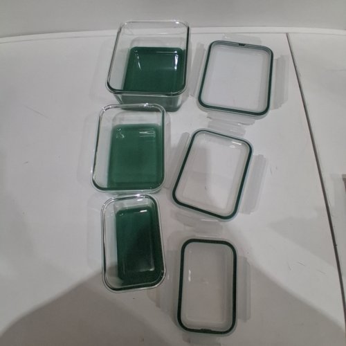 6PC PHANTOM CHEF GLASS FOOD STORAGE CONTAINERS WITH LIDS - GREEN/CLEAR image 2