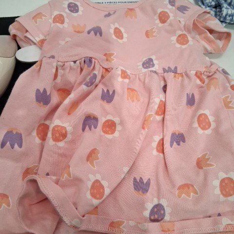 3PC GIRL'S SOURIS MINI 1 T-SHIRT, 1 DRESS, 1 SHORT OUTFIT SET - 12M - PINK/WHITE/PURPLE (STYLE: 7162424) image 2