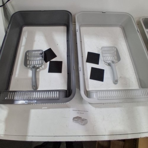 2PK STAINLESS STEEL CAT LITTER BOX WITH SHEILD AND SCOOPER - LARGE - GREY image 3