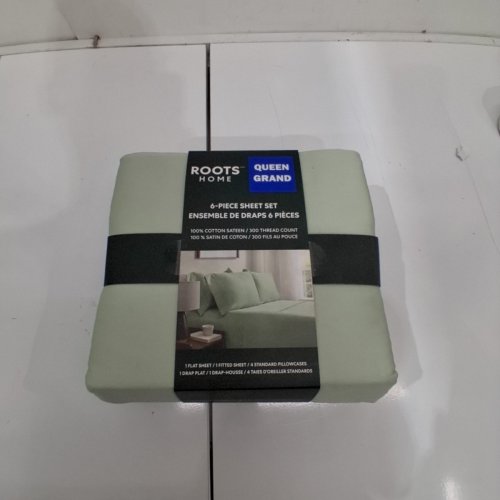 6PC ROOTS HOME COTTON SATEEN SHEET SET - QUEEN, 300 THREAD COUNT - LIGHT GREEN (MODEL: 1891902) image 2