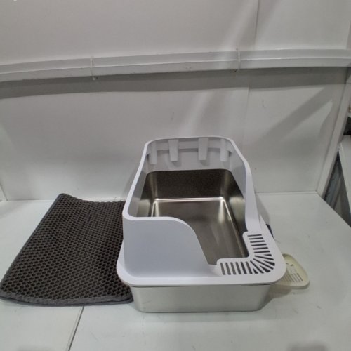 ELLENPENT STAINLESS STEEL CAT LITTER BOX WITH LID - XL - 36L - WHITE/SILVER (MODEL: CH-ICB010) image 2