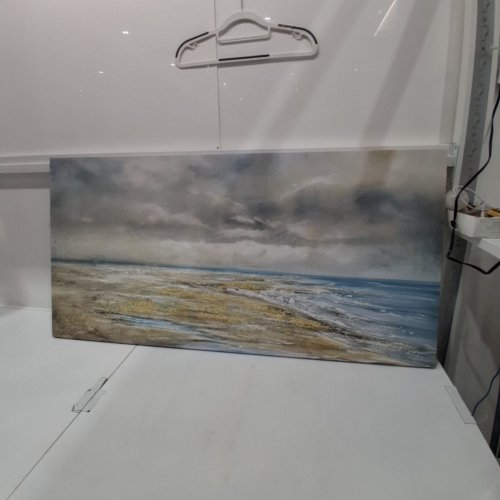 COASTAL LANDSCAPE CANVAS WALL ART - 47" X 24" - BLUE, GRAY, AND TAN image 2